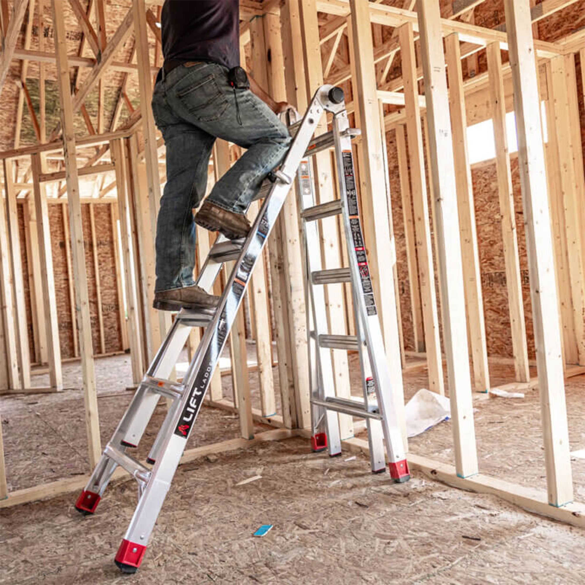 Lift Ladders 22' Reach 5 in 1 Multi Position Aluminum Step Ladder, Silver (Used) - VMInnovations