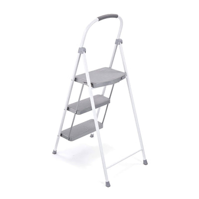 Rubbermaid 3 Step 225 Lb Capacity Folding Ladder Steel Step Stool with Hand Grip