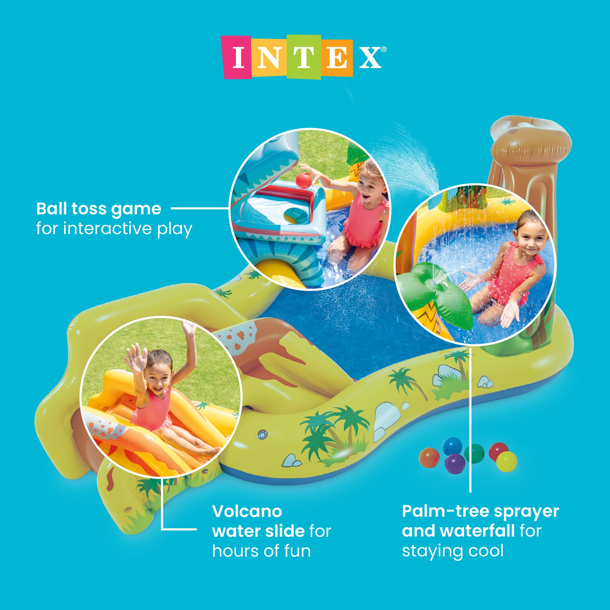 Intex Inflatable Kids Dinosaur Play Center Outdoor Water Park Pool with Slide - VMInnovations