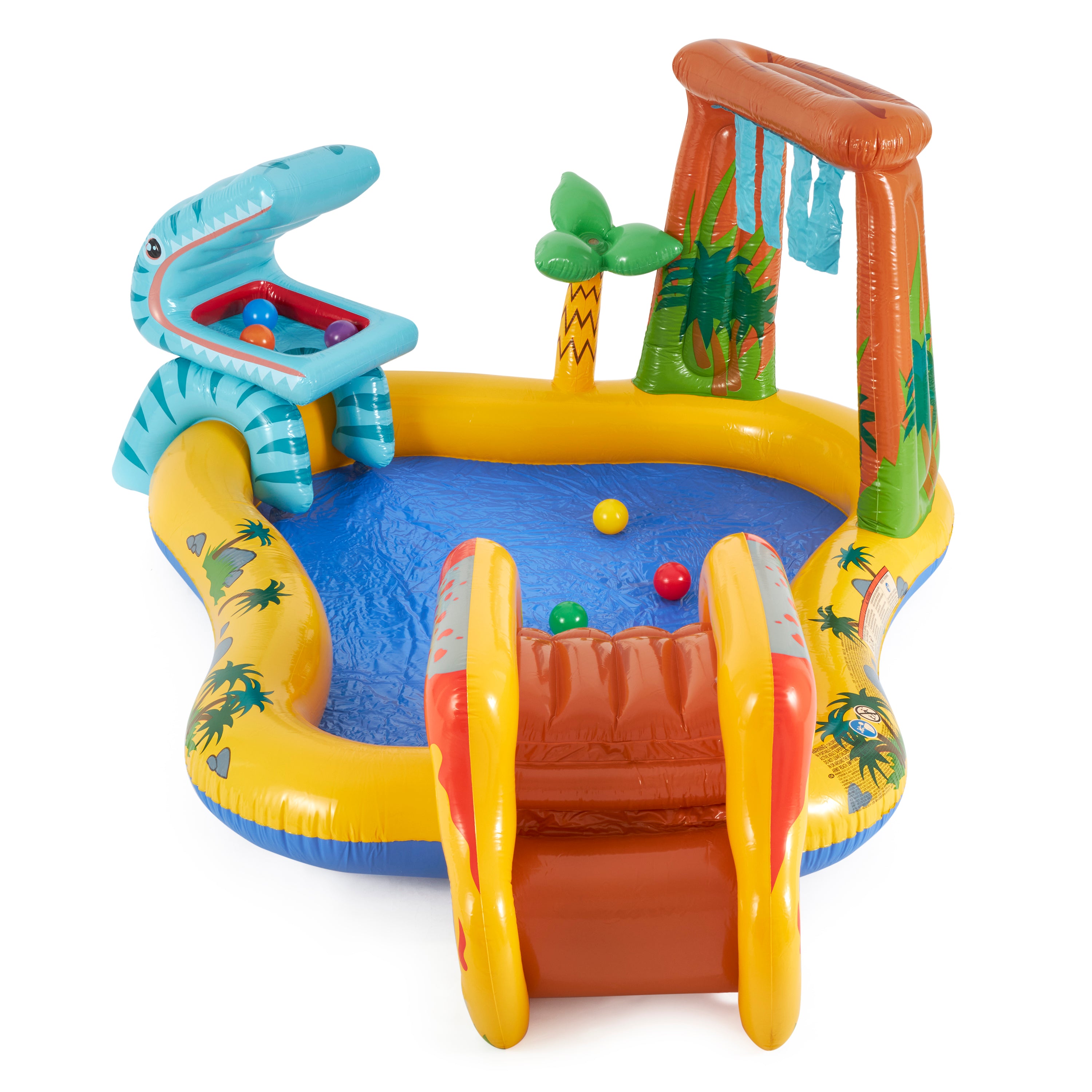 Intex Inflatable Dinosaur Water Splash Play Center & Plastic Fun Ballz, 100 Pack