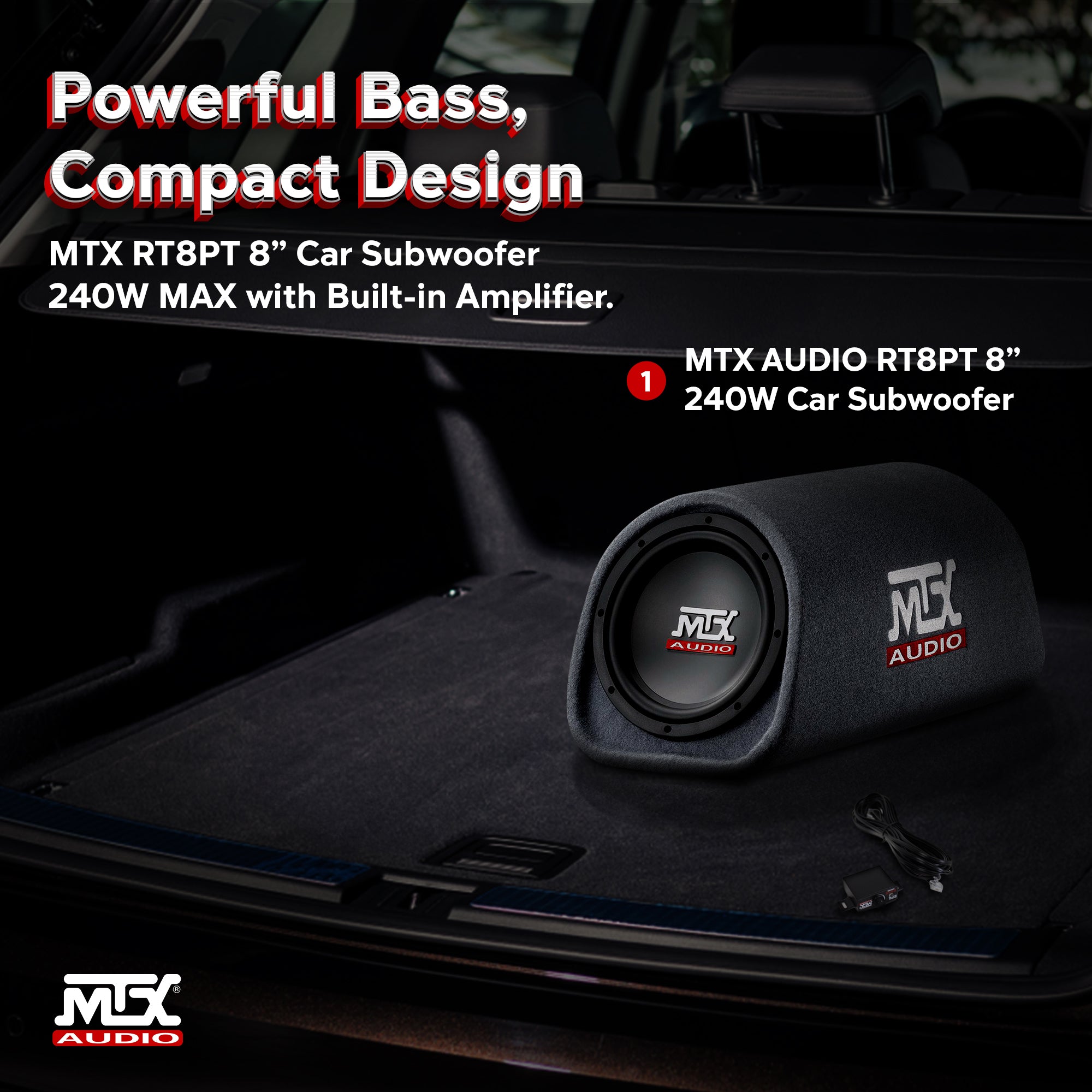 MTX Audio 8" 240W Car Loaded Subwoofer Enclosure Amplified Box, Vented (Used) - VMInnovations