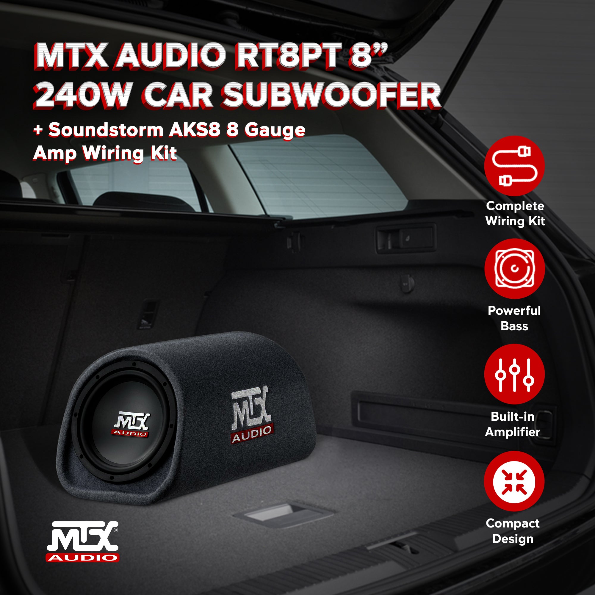 MTX Audio 8" 240W Car Loaded Subwoofer Enclosure Amplified Box, Vented (Used) - VMInnovations