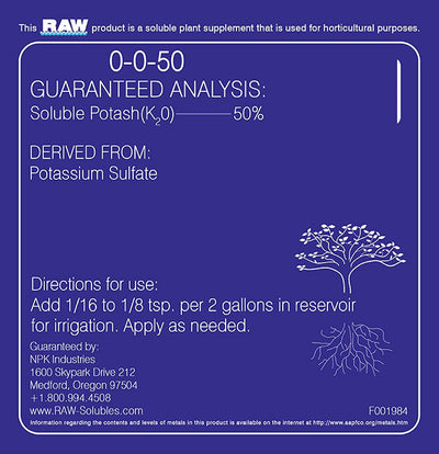 NPK Industries RAW Potassium Power Supplement for Hydroponics, 2 Pounds
