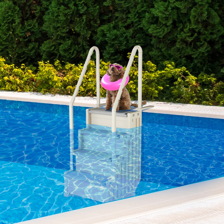 Confer Plastics In-Pool 4 Step Ladder, Above Ground Swimming Pool Stairs, Gray - VMInnovations