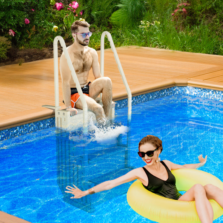Confer Plastics In-Pool 4 Step Ladder, Above Ground Swimming Pool Stairs, Gray - VMInnovations