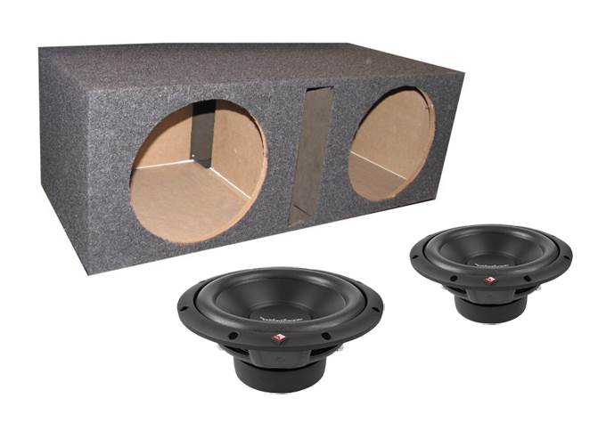 2) ROCKFORD FOSGATE R2D2-10 1000W 10" 2-Ohm Subwoofers + Dual 10" Sub Enclosure