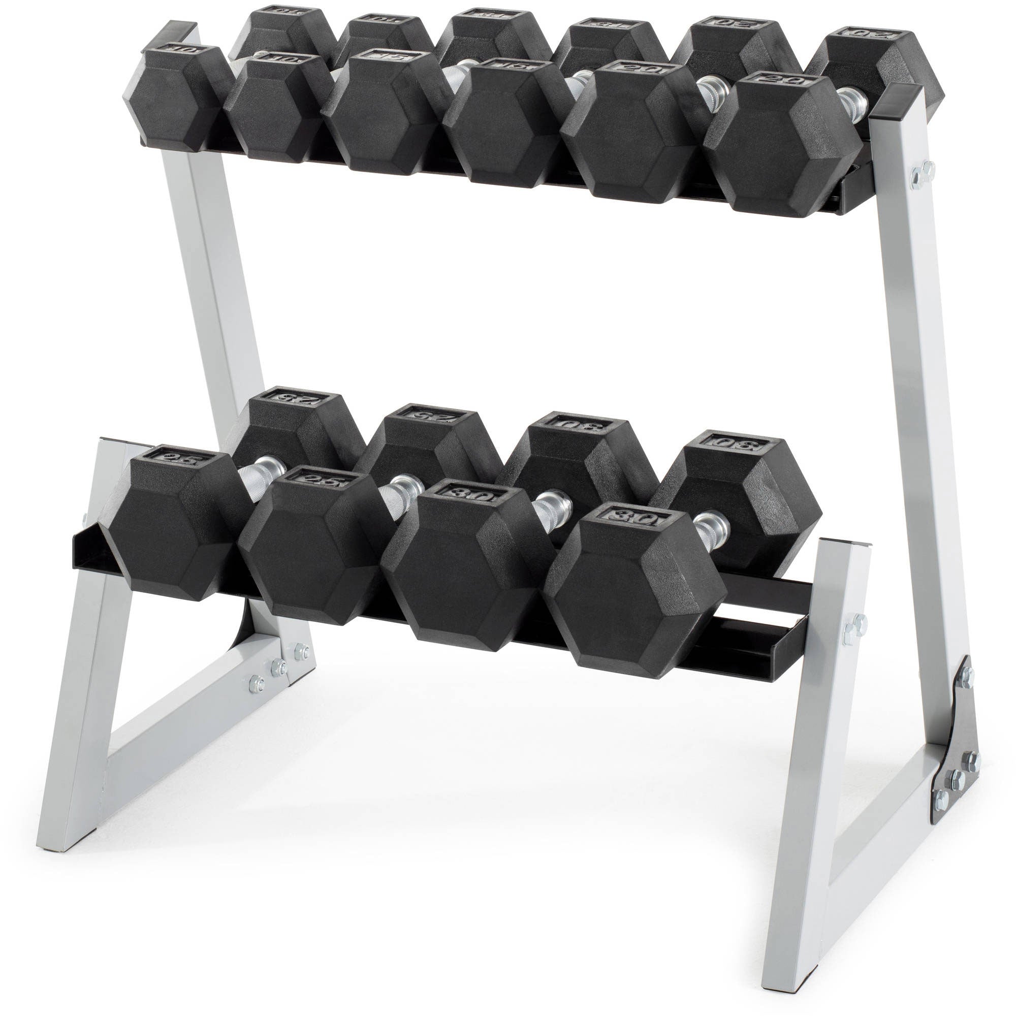 Weider WDBKR20016 200 Pound Rubber Hex Dumbbell Weight Set with Weight Rack
