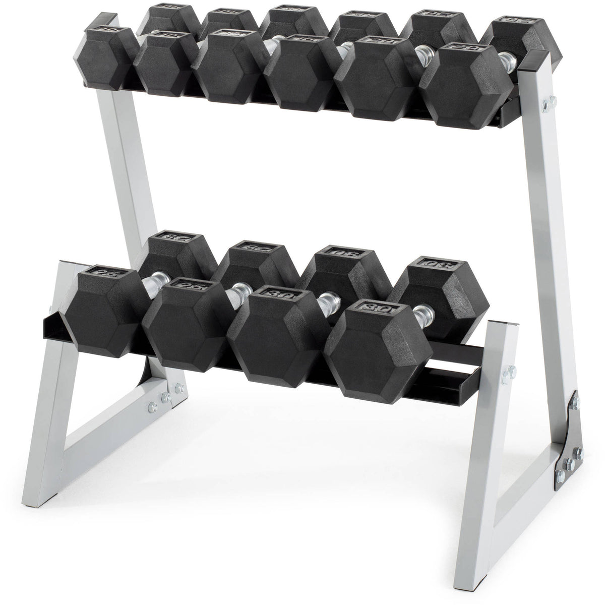 Weider WDBKR20016 200 Pound Rubber Hex Dumbbell Weight Set with Weight Rack