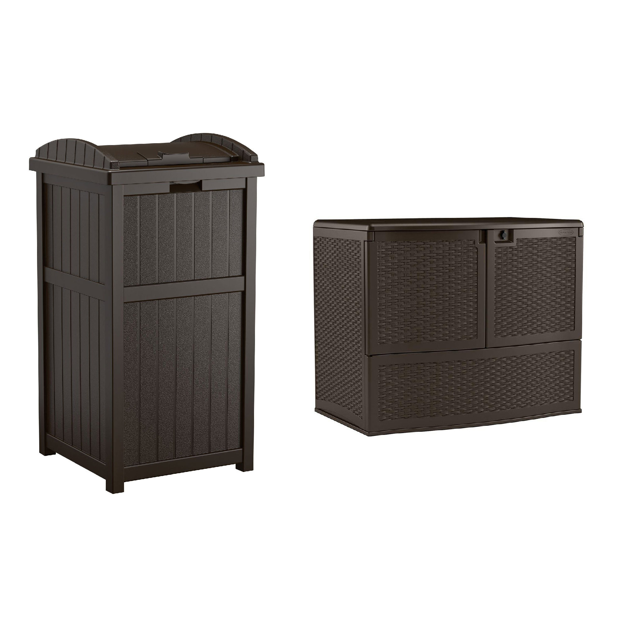 Suncast Outdoor Garbage Bin with 195-Gallon Backyard Oasis Storage, Java