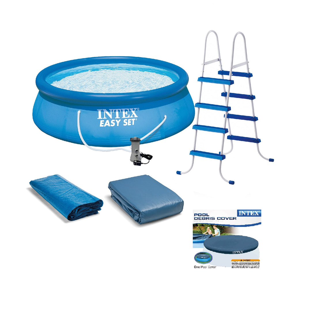 Intex Above Ground Swimming Pool, Ladder with Pump and 15β Pool Debris Cover