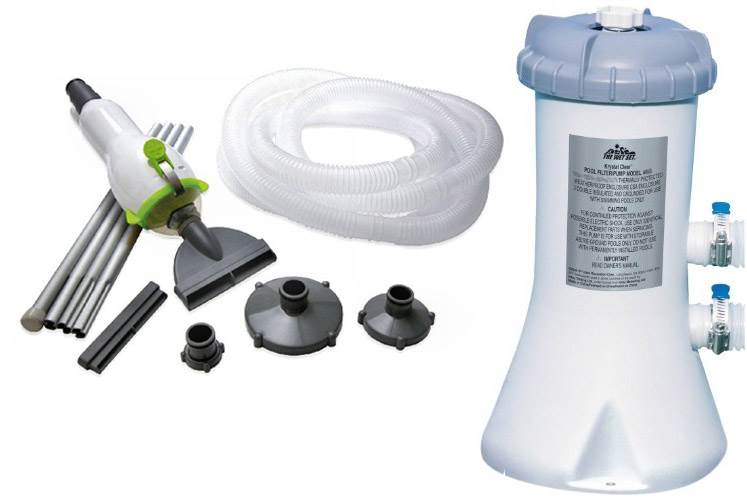 Intex 530 GPH Easy Set Swimming Pool Filter Pump & Skooba Vac Vacuum Combo