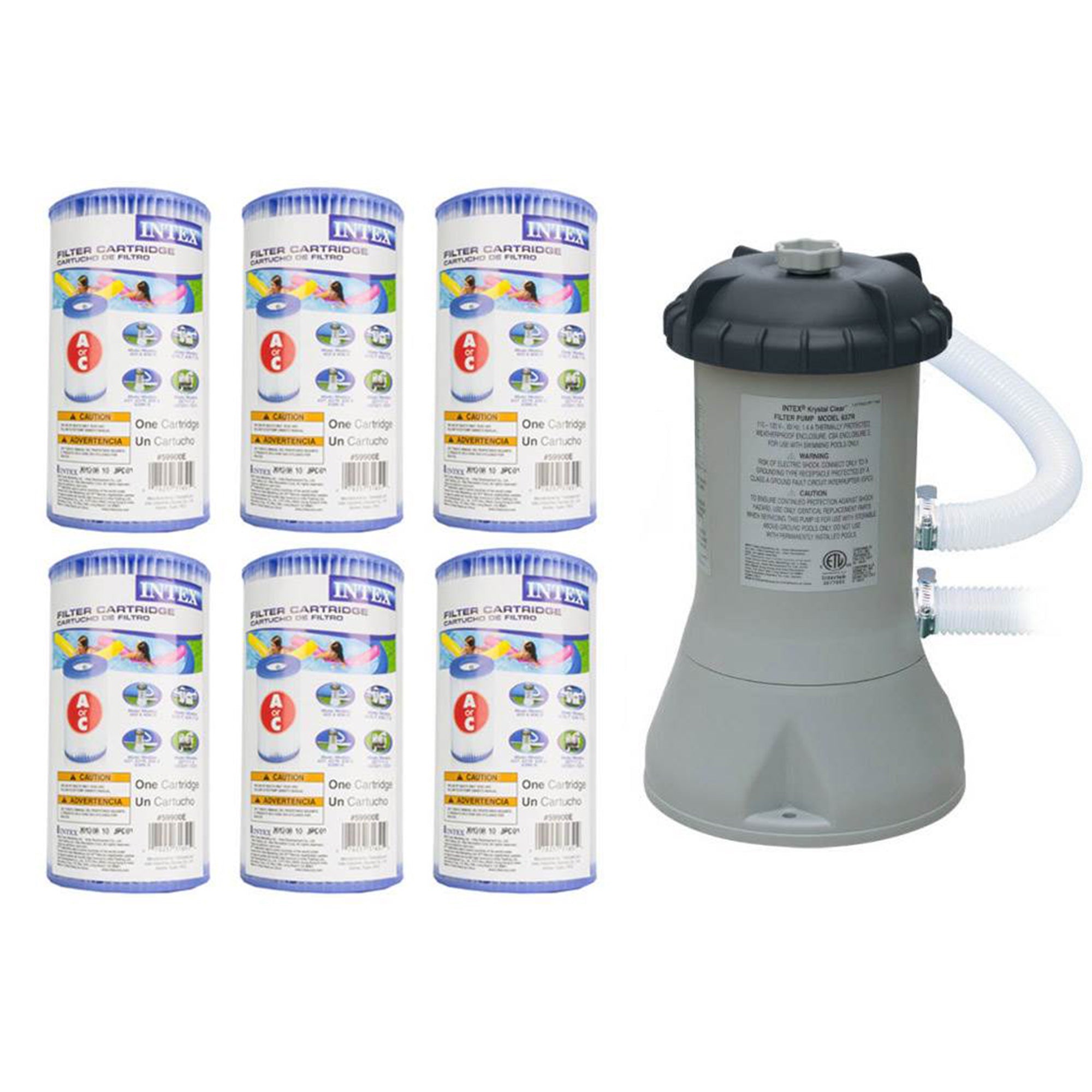 Intex 1000 GPH Easy Set Pool Filter Pump w/ Type A & C Filter Cartridge (6 Pack) - VMInnovations