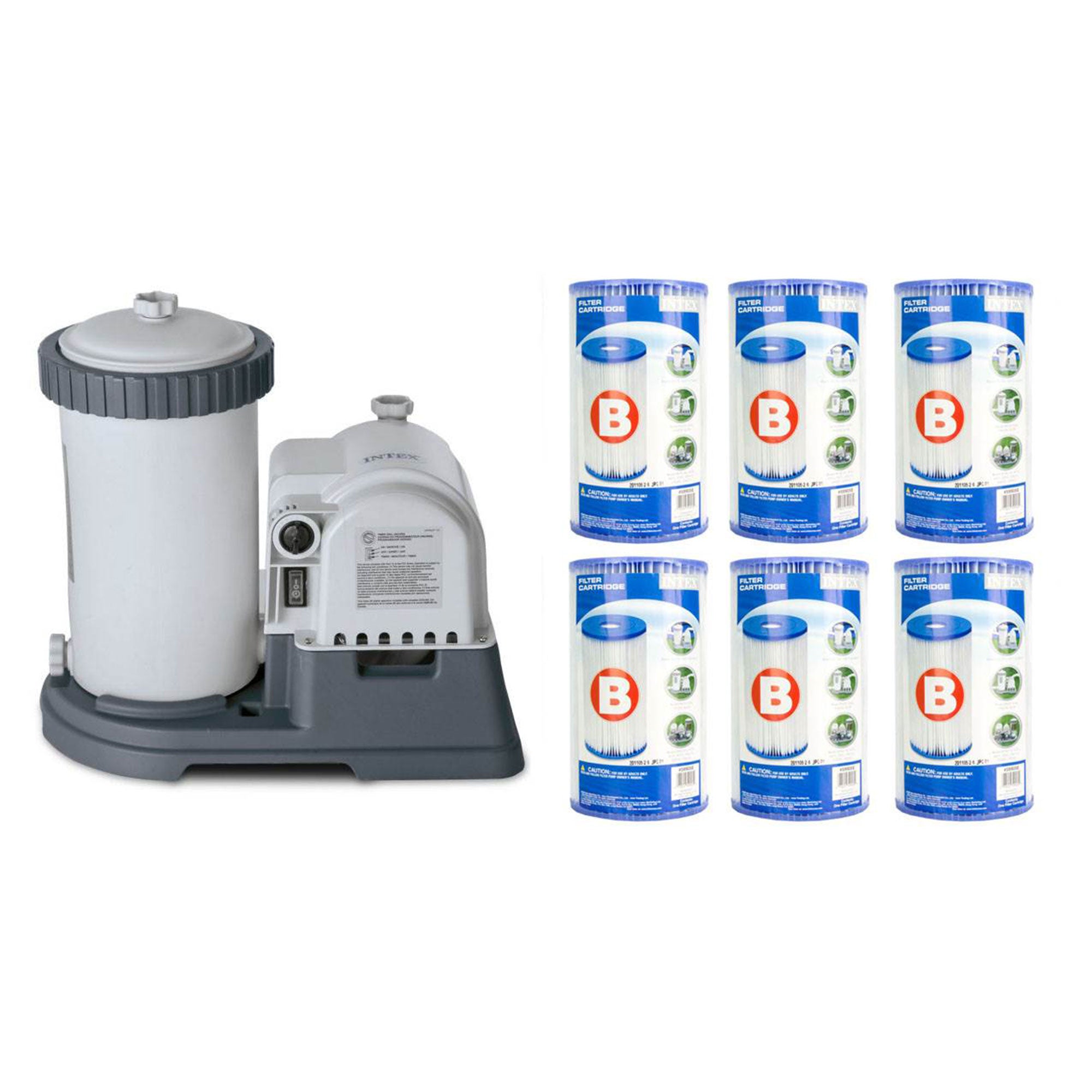 Intex 2500 GPH Krystal Clear Pool Filter Pump with Type B Cartridges, 6-Pack - VMInnovations