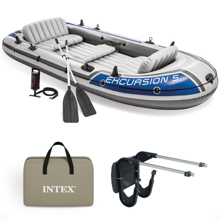 Intex Excursion 5 Person Inflatable Fishing Raft Boat with Composite Motor Mount