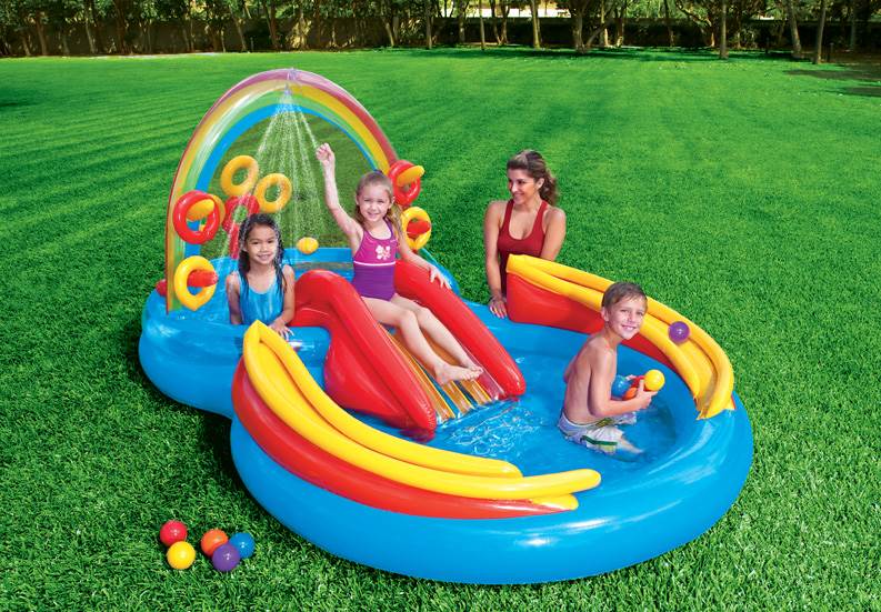 Intex 16ft x 5.5in Inflatable Kiddie Pool with Slide & Quick Fill Air Pump
