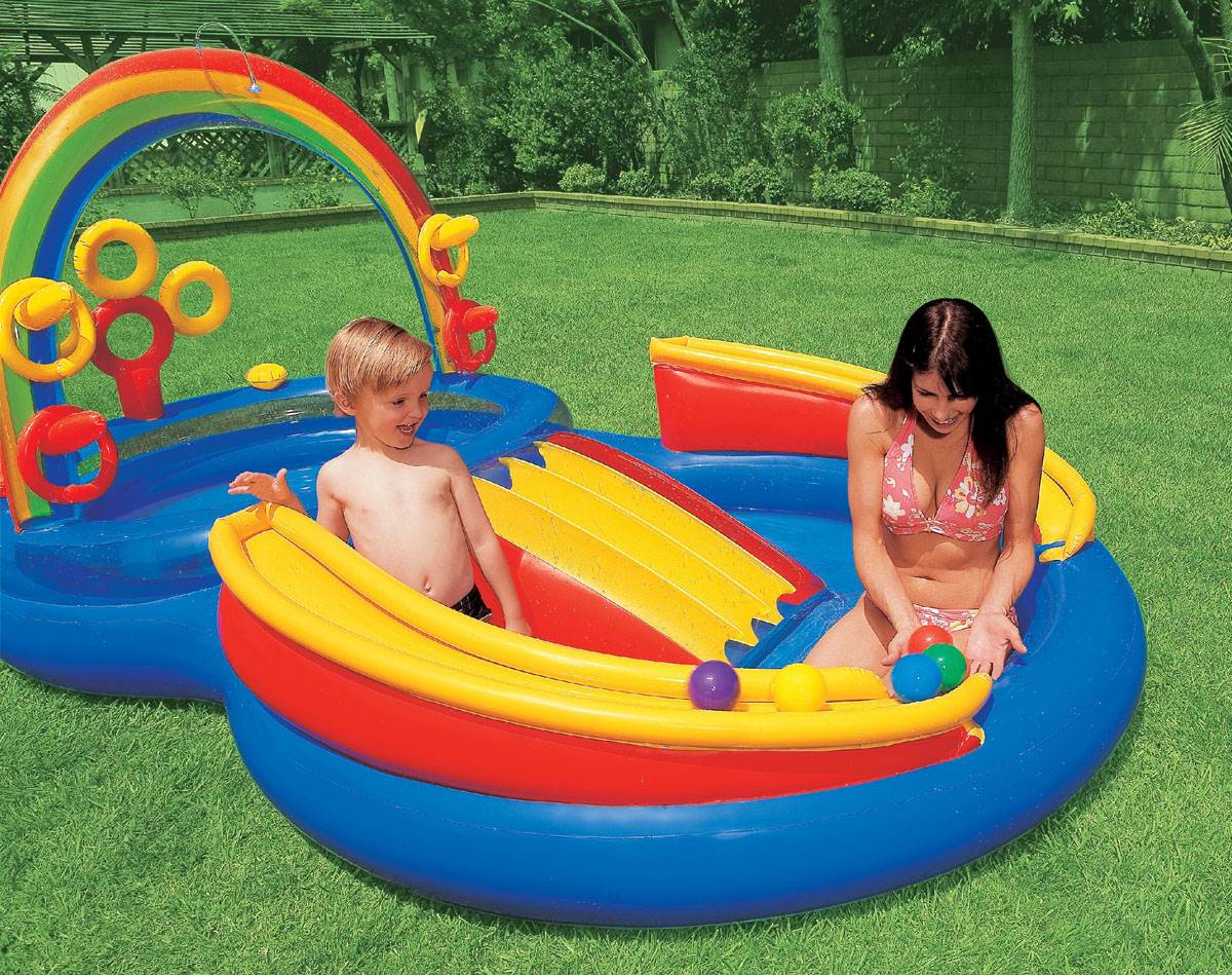 Intex 16ft x 5.5in Inflatable Kiddie Pool with Slide & Quick Fill Air Pump