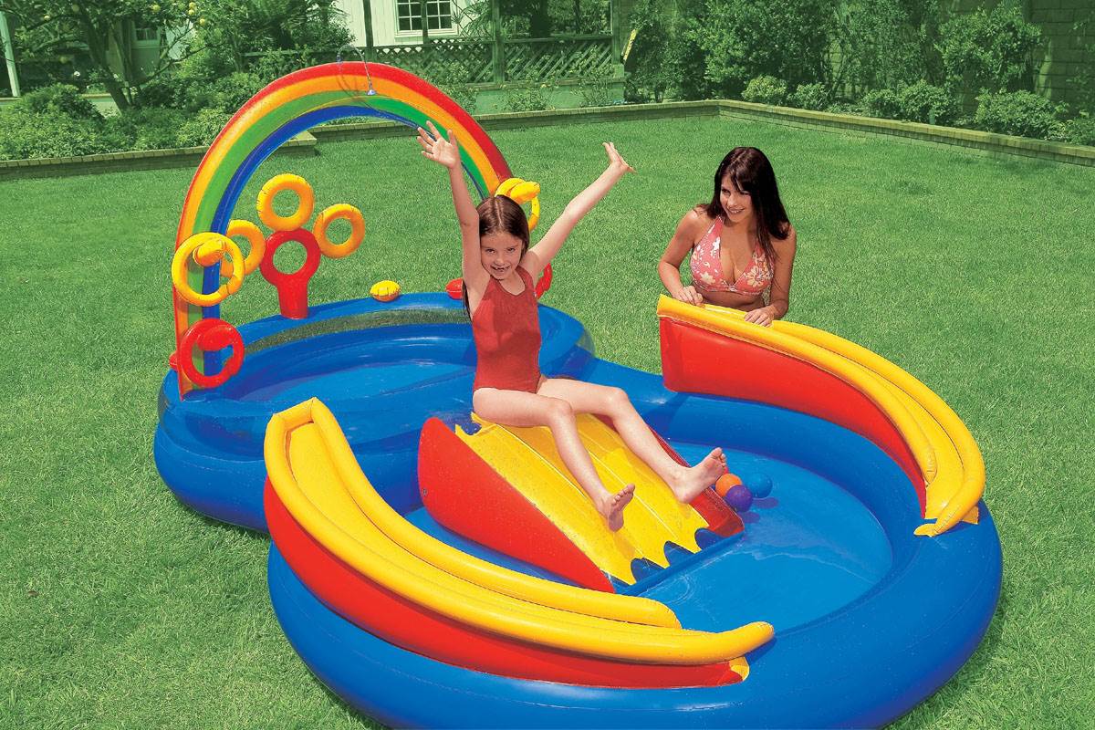 Intex 16ft x 5.5in Inflatable Kiddie Pool with Slide & Quick Fill Air Pump