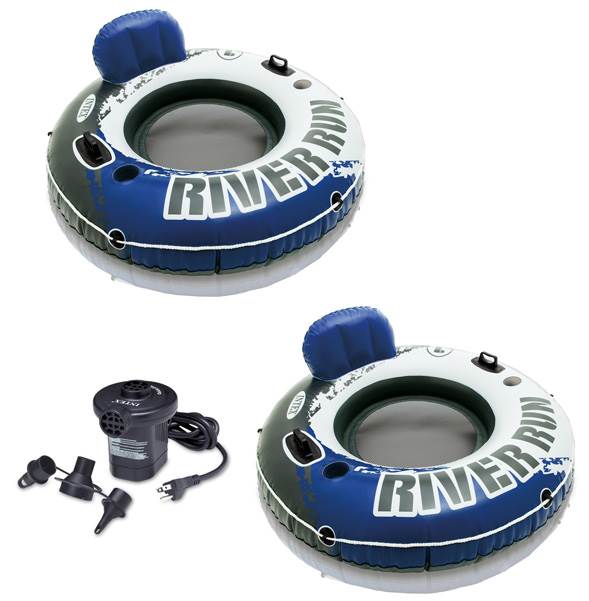 INTEX River Run I Inflatable Floating Tubes (Set of 2) & Quick Fill Air Pump