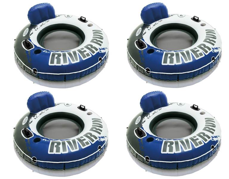INTEX River Run I Inflatable Floating Tubes (Set of 4) & Quick Fill Air Pump