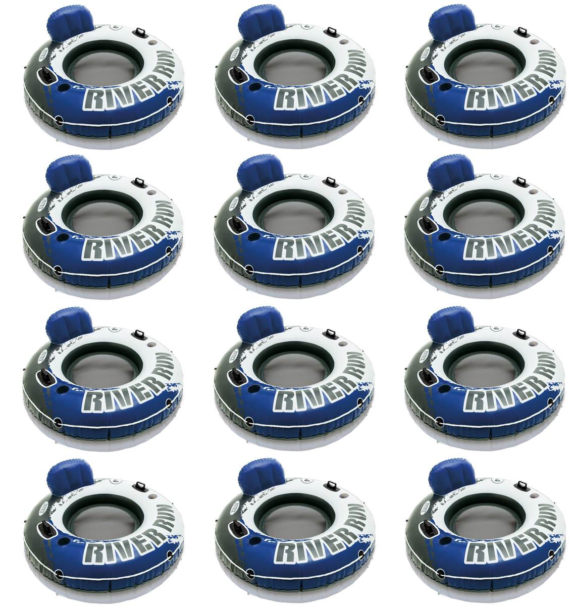 INTEX River Run I Inflatable Floating Tubes (Set of 12) & Quick Fill Air Pump