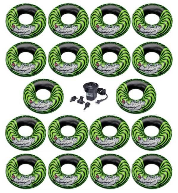 INTEX River Rat Inflatable Floating Tube Raft (Set of 18) & Quick Fill Air Pump