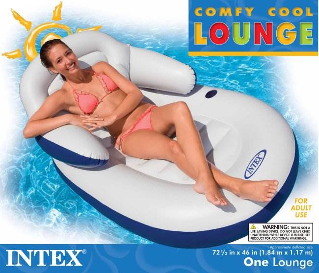 INTEX Comfy Cool Inflatable Floating Lounge Chair (2 Pack) & Quick Fill Air Pump
