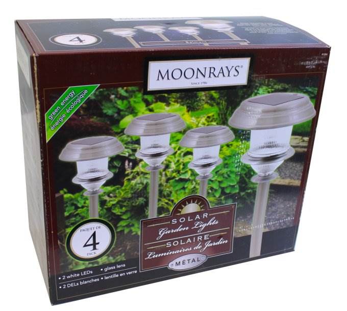 4) MOONRAYS 91354 Solar White LED Garden/Outdoor Lawn Lights Lamp - Open Box
