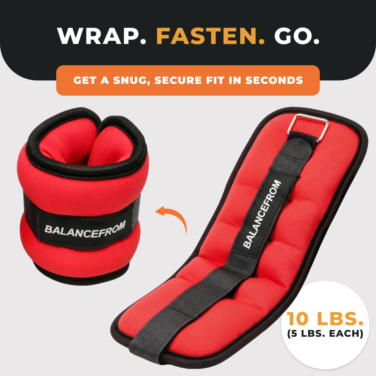 BalanceFrom Fitness Fully Adjustable Ankle, Wrist, Arm, Leg Weights, 10-lb Pair - VMInnovations