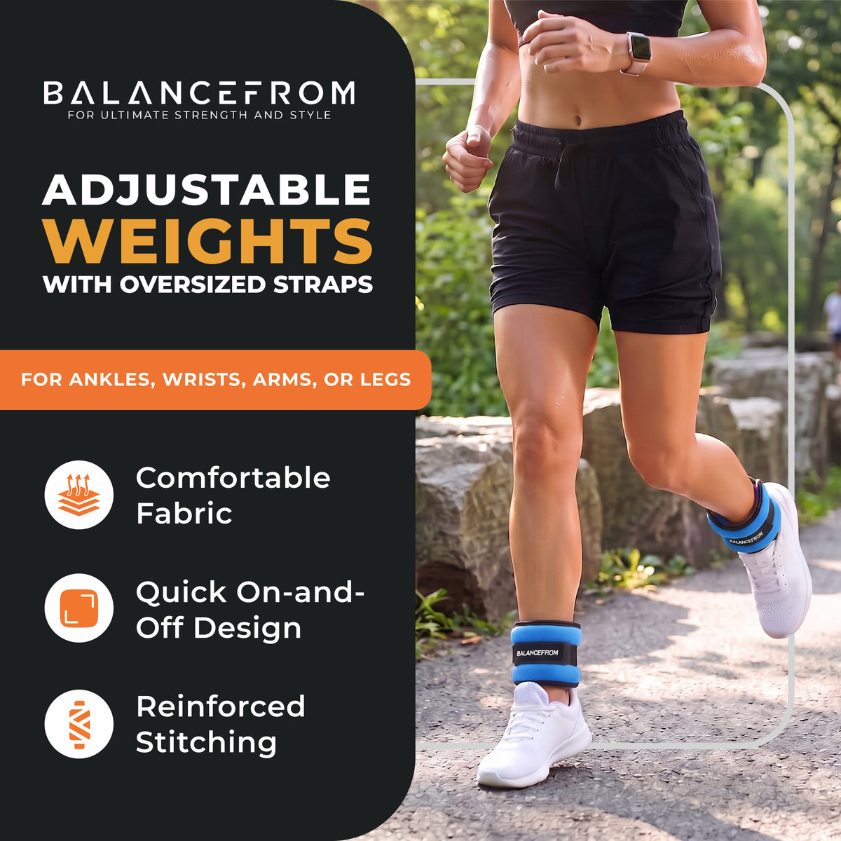 BalanceFrom Fitness Fully Adjustable Ankle, Wrist, Arm or Leg Weights, 4-lb Pair - VMInnovations