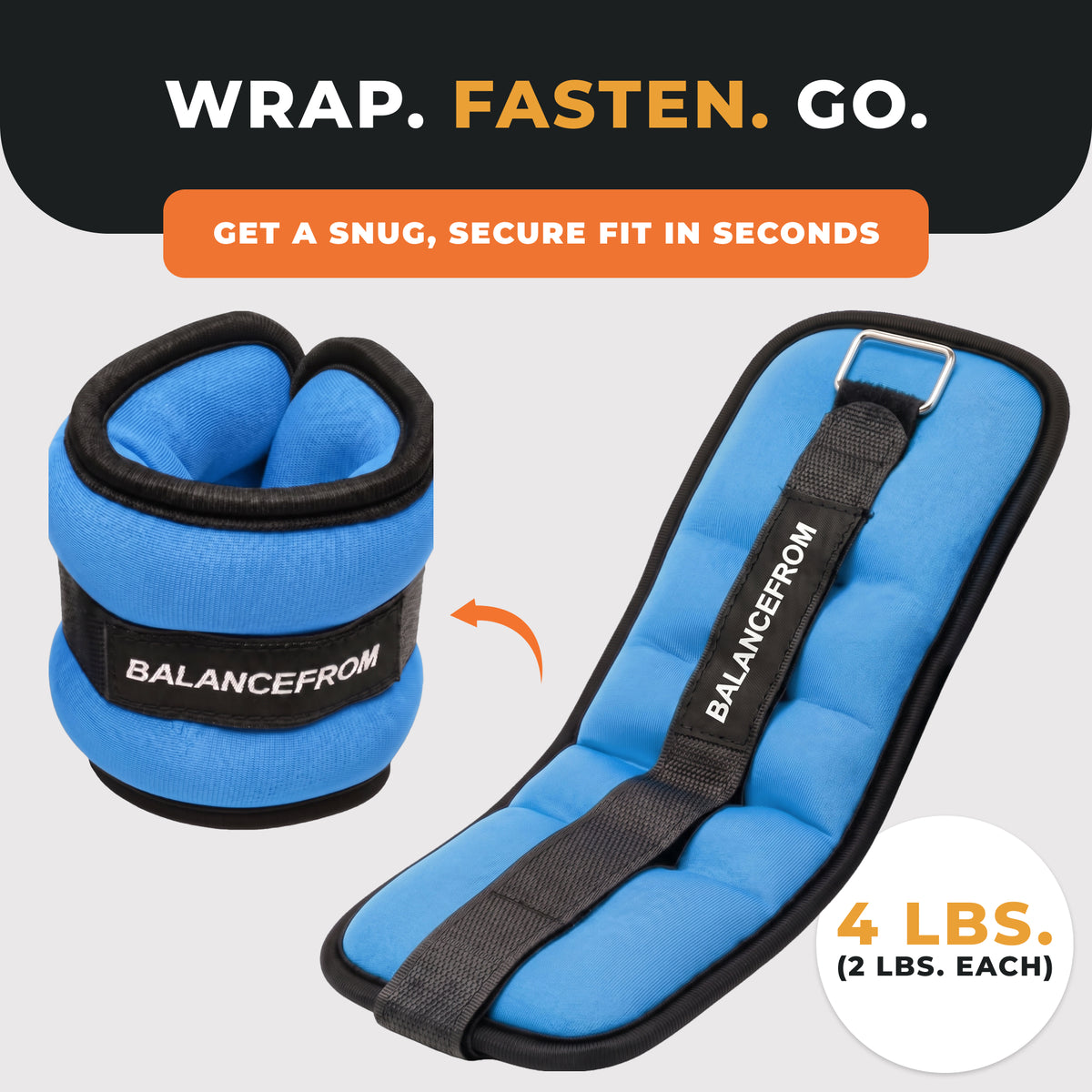 BalanceFrom Fitness Fully Adjustable Ankle, Wrist, Arm or Leg Weights, 4-lb Pair - VMInnovations