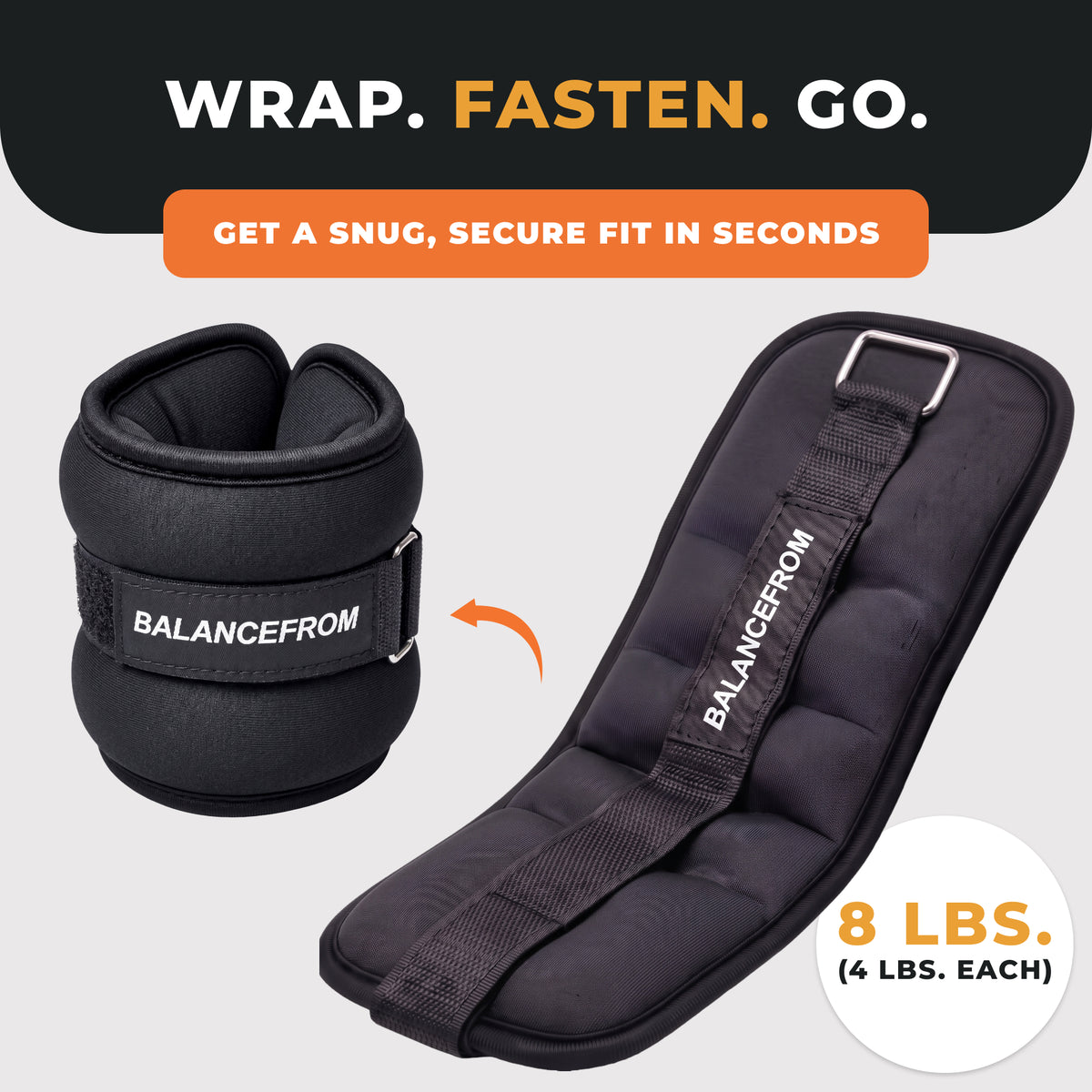 BalanceFrom Fitness Adjustable Fit Ankle, Wrist, Arm or Leg Weights, 8-lb Pair - VMInnovations