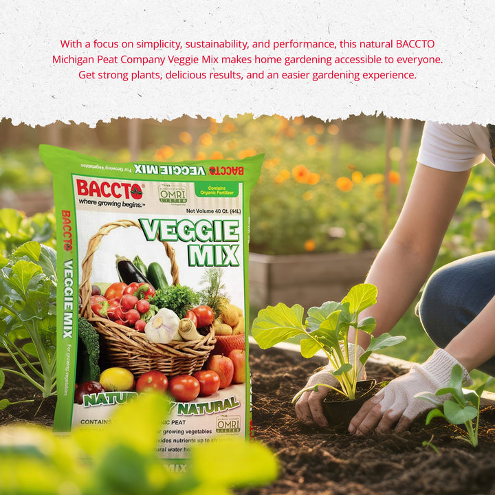 Michigan Peat Company BACCTO Veggie Planting Mix for Vegetables, 40 Quart Bag - VMInnovations