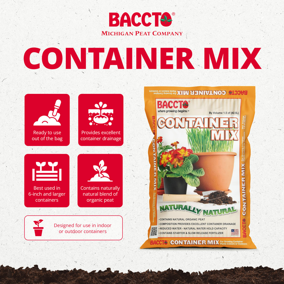Michigan Peat Company BACCTO Container Planting Mix with Starter, 1.5 Cubic Feet - VMInnovations