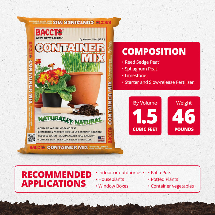 Michigan Peat Company BACCTO Container Planting Mix with Starter, 1.5 Cubic Feet - VMInnovations