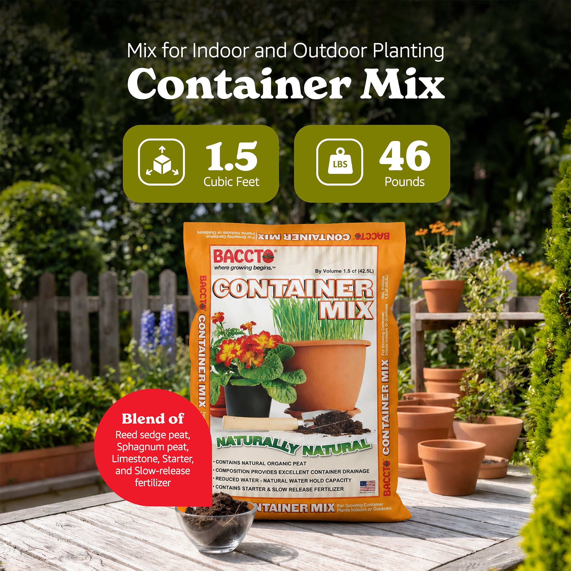 Michigan Peat Company BACCTO Container Planting Mix & Starter, 1.5 Cu Ft, 2 Pack