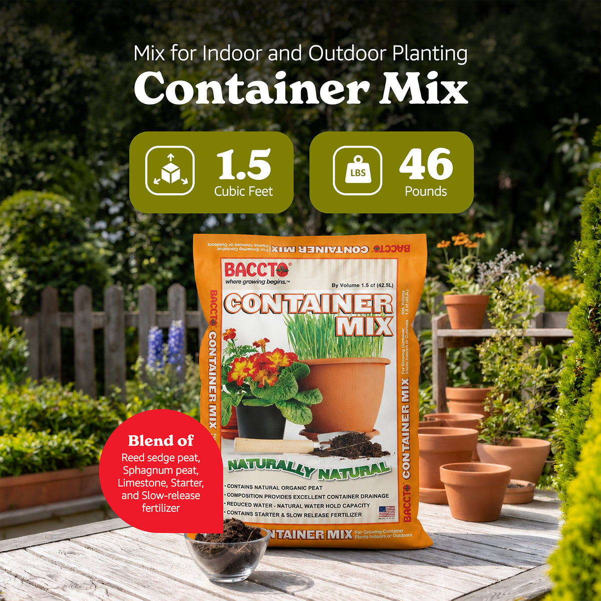 Michigan Peat Company BACCTO Container Planting Mix & Starter, 1.5 Cu Ft, 10 Pack