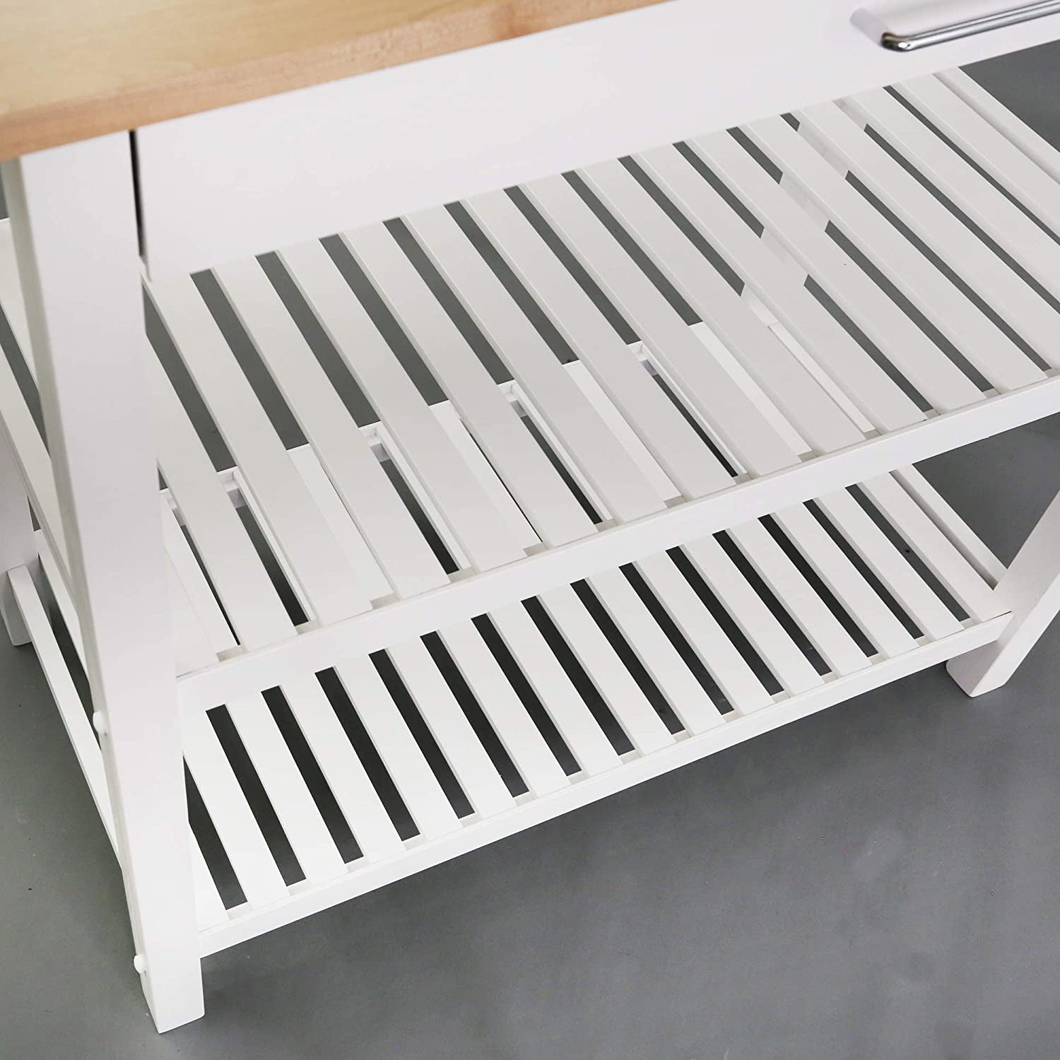Casual Home Kitchen Island Bar Station with Hardwood Counter, White (Open Box) - VMInnovations