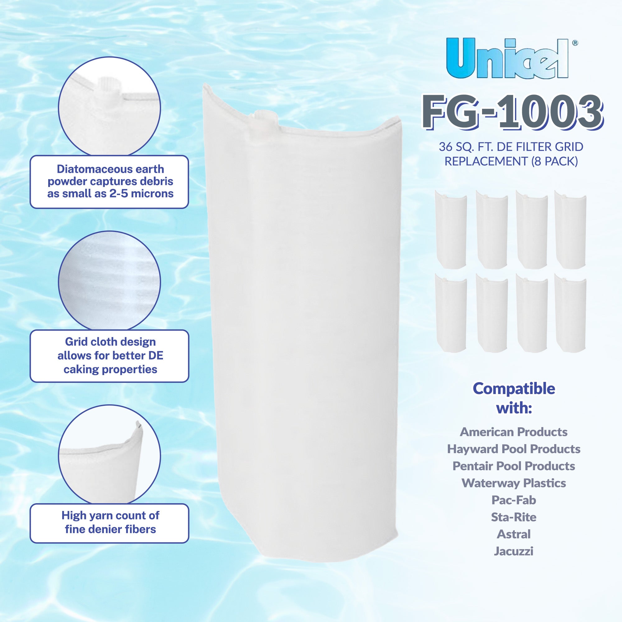 Unicel FG-1003 36 Square Foot Replacement DE Grid Swimming Pool Filter (8 Pack) - VMInnovations
