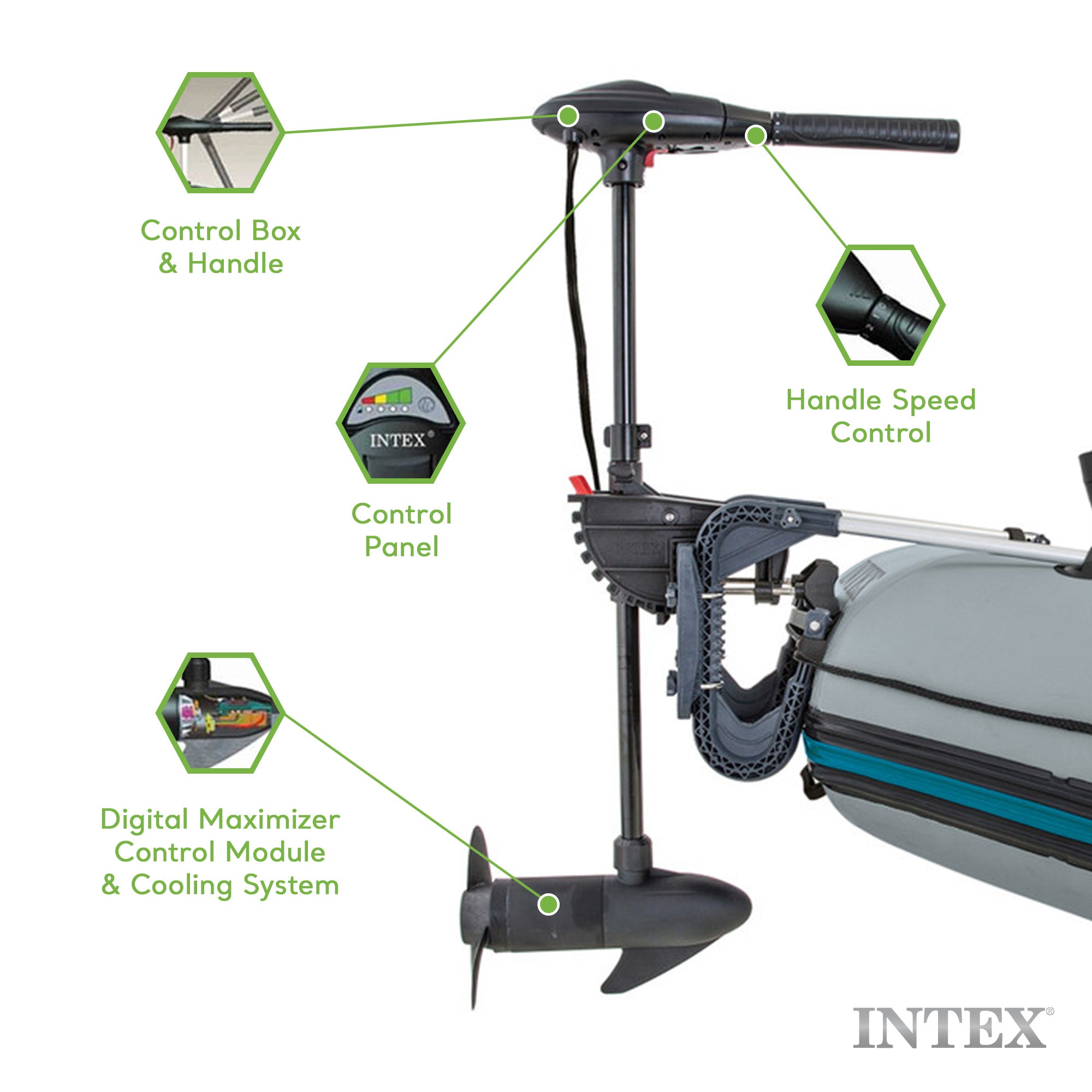 INTEX 12V Transom Mount Boat Trolling Motor, 8 Speed | 68631E - (Used)