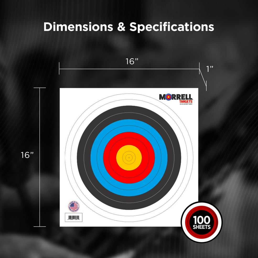 Morrell 40cm Bullseye Paper Face Shooting Targets, 16 x 16 Inches, 100 Count - VMInnovations