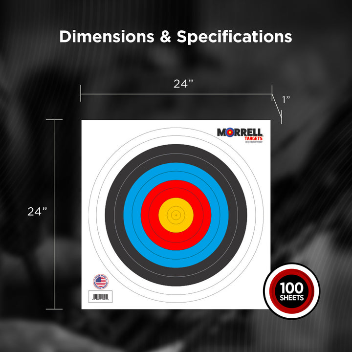 Morrell 60cm Bullseye Paper Face Shooting Targets, 24 x 24 Inches, 100 Count - VMInnovations