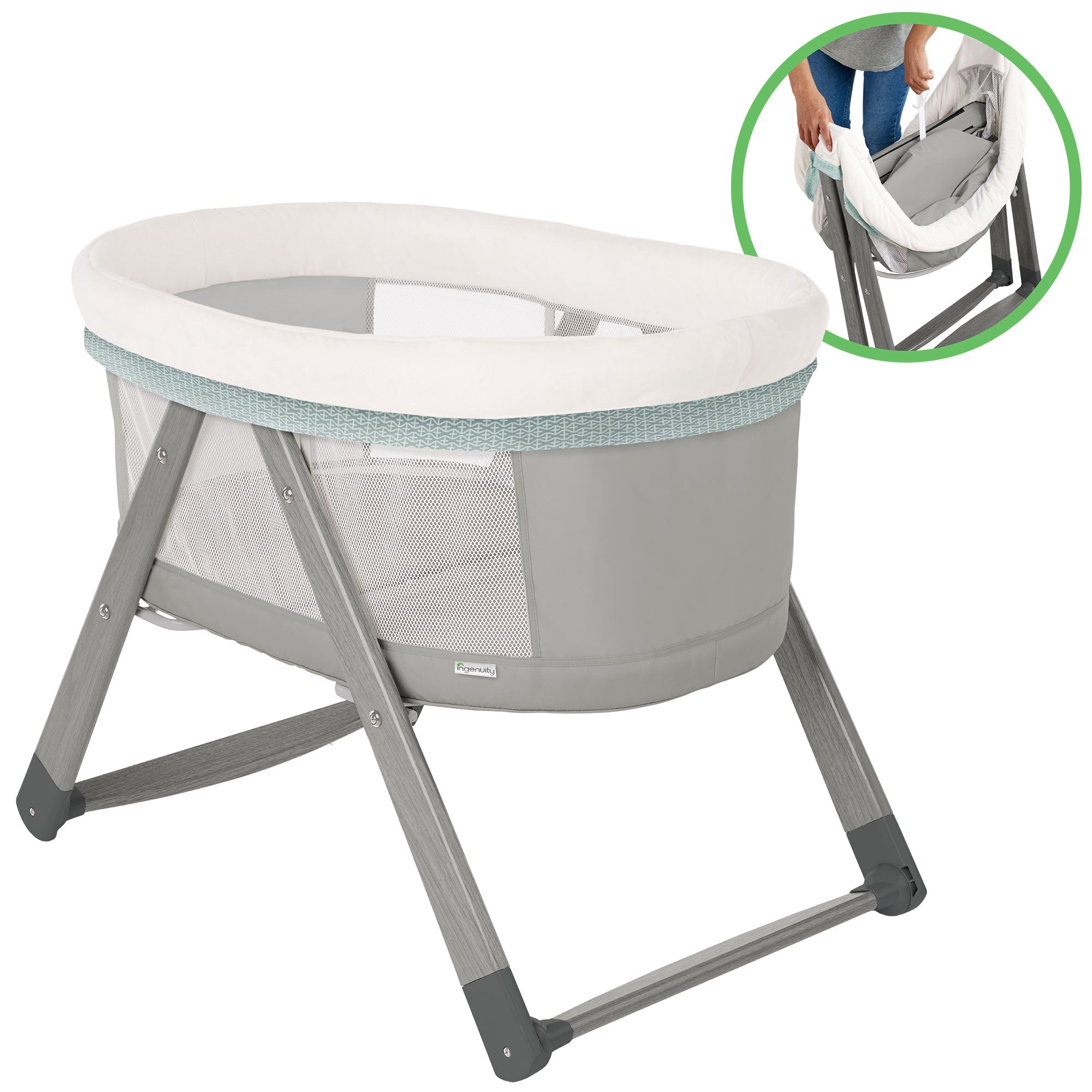 Ingenuity Foldaway Rocking Wood Frame Portable Folding Rocking Bassinet, Wallace - VMInnovations