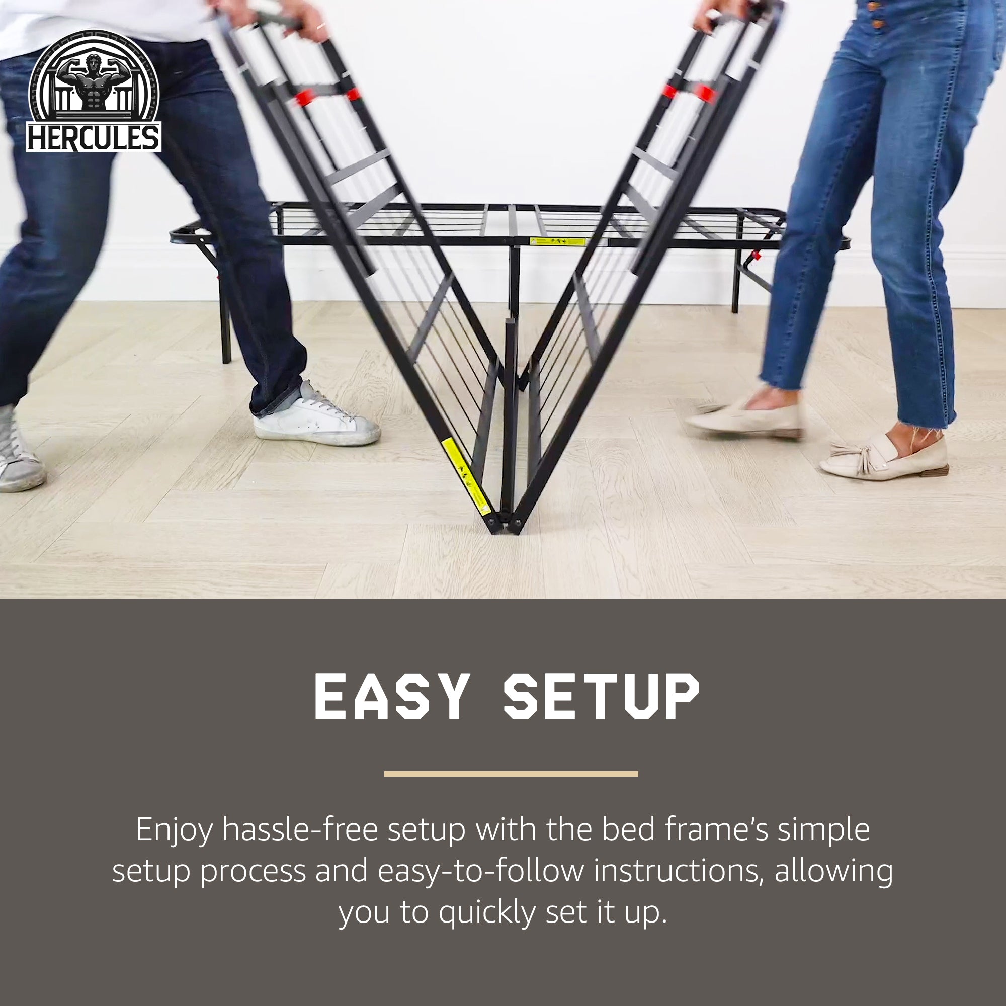 Hercules Folding Metal Bed Frame, 14 Inch Platform Mattress Foundation, Full - VMInnovations