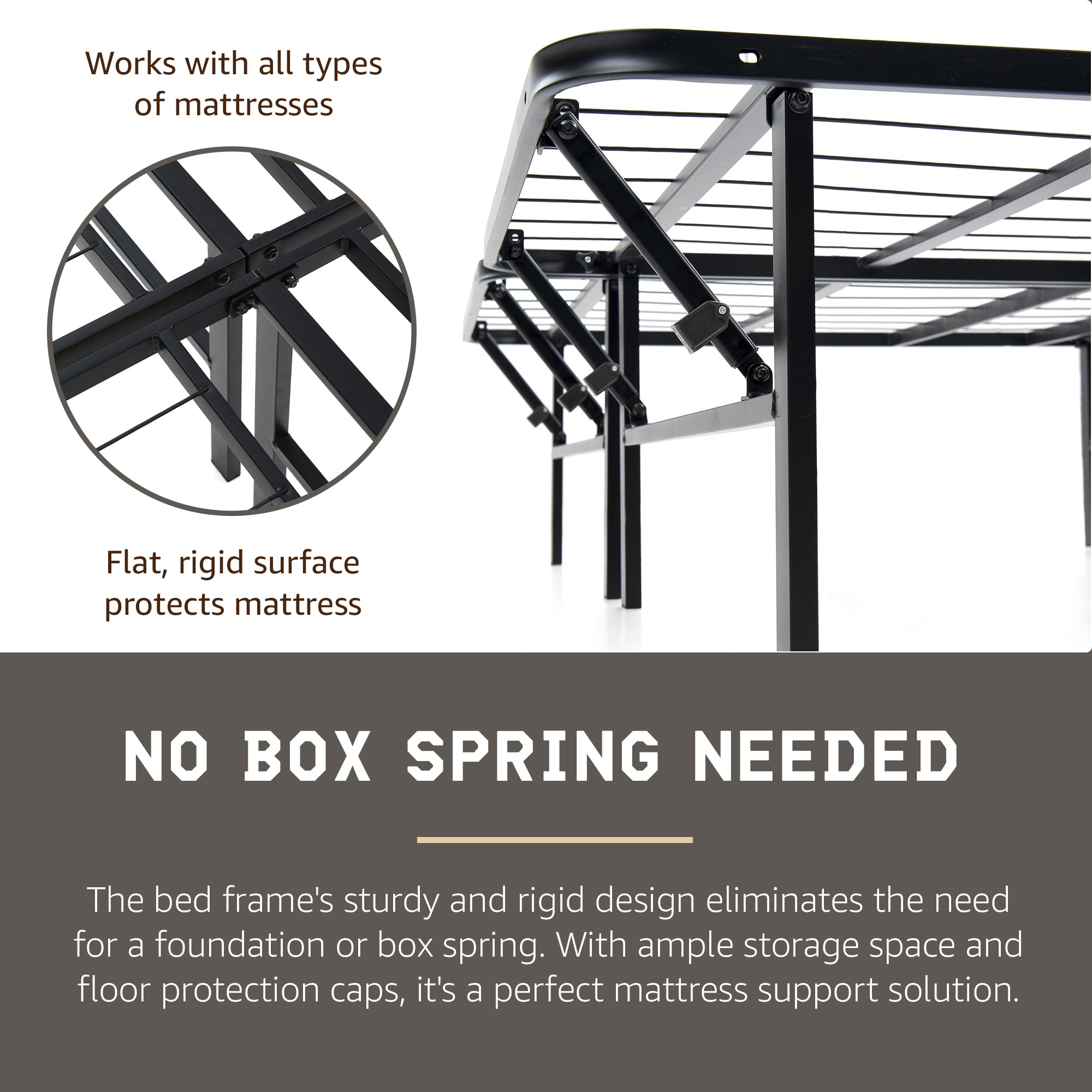 Hercules Folding Metal Bed Frame, 14 Inch Platform Mattress Foundation, Full - VMInnovations