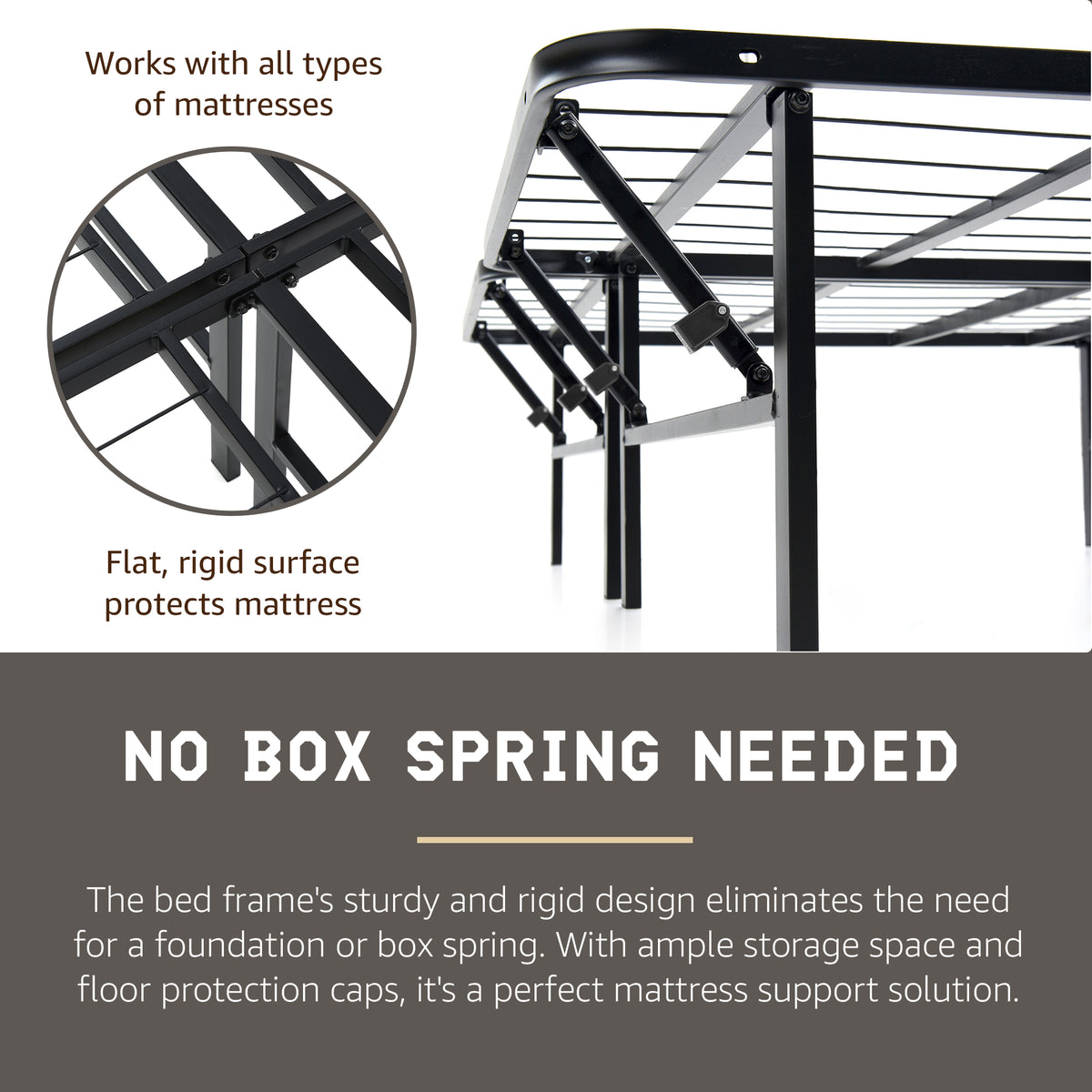 Hercules Folding Metal Bed Frame, 14 Inch Platform Mattress Foundation, Full