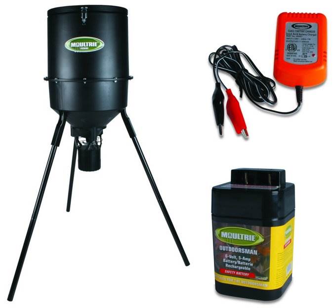 NEW MOULTRIE 30 Gallon Pro Hunter Tripod Game Deer Feeder + 6V Battery & Charger
