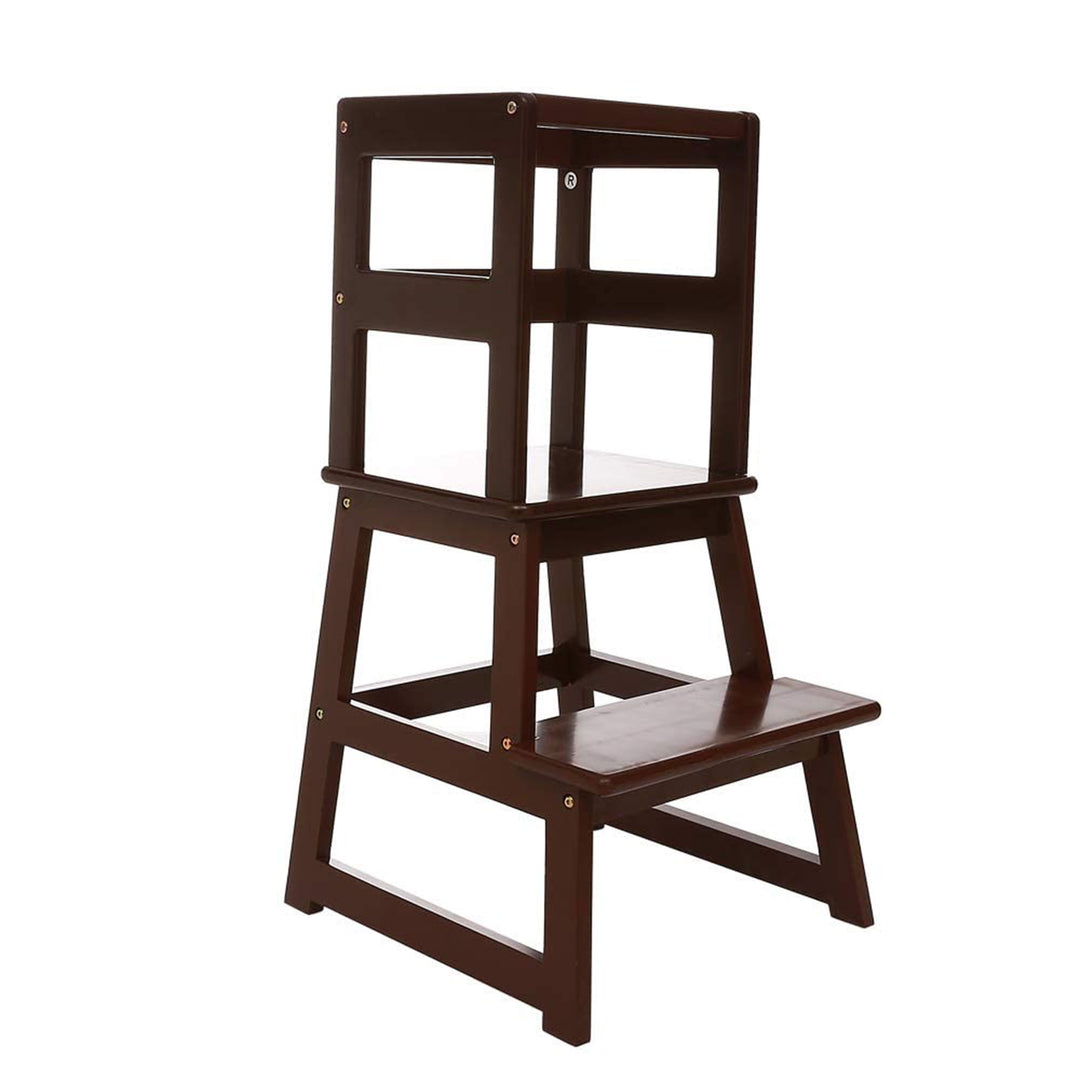 SDADI Kids Kitchen Step Stool Holds up to 150 Pounds with Safety Rail, Espresso - VMInnovations