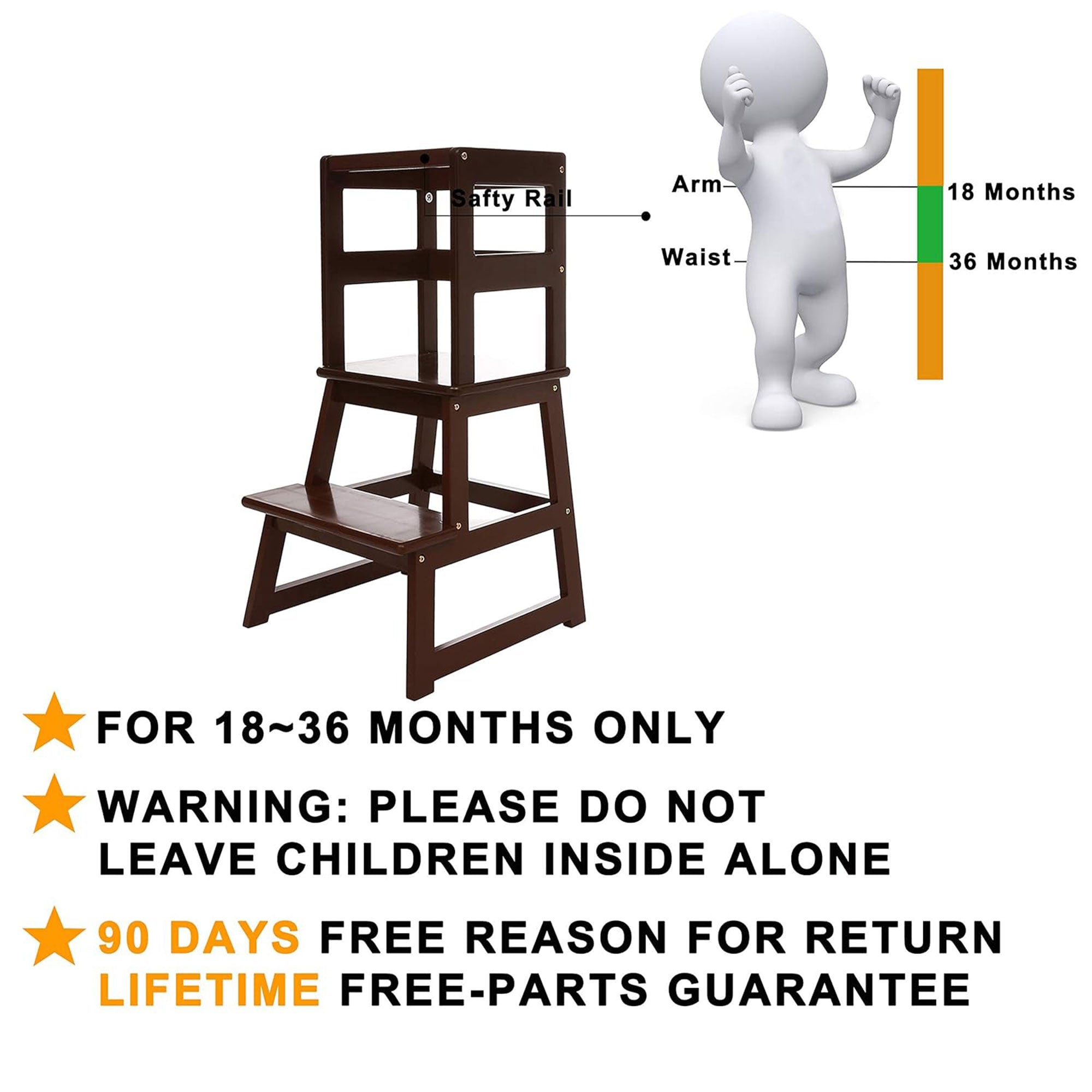 SDADI Kids Step Stool Holds up to 150lbs with Safety Rail, Espresso (Open Box) - VMInnovations