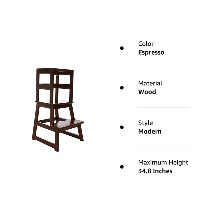 SDADI Kids Kitchen Step Stool Holds up to 150 Pounds with Safety Rail, Espresso - VMInnovations