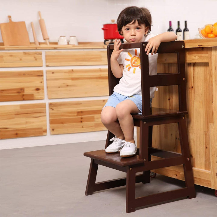 SDADI Kids Kitchen Step Stool Holds up to 150 Pounds with Safety Rail, Espresso - VMInnovations